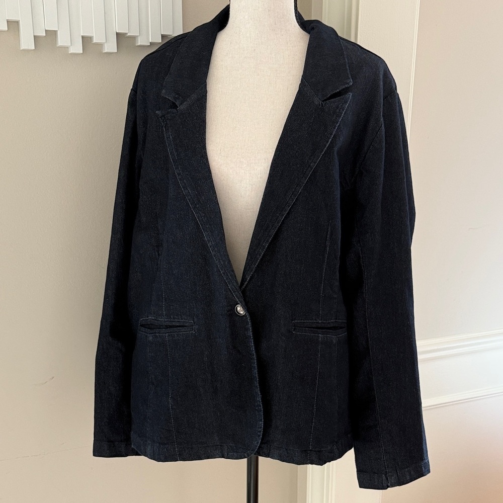 Anthology Denim Blue Blazer Jacket Women's 24 Plus Dark Wash Single Button